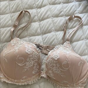 Elegant Lace Embroidered Bra in Tan
